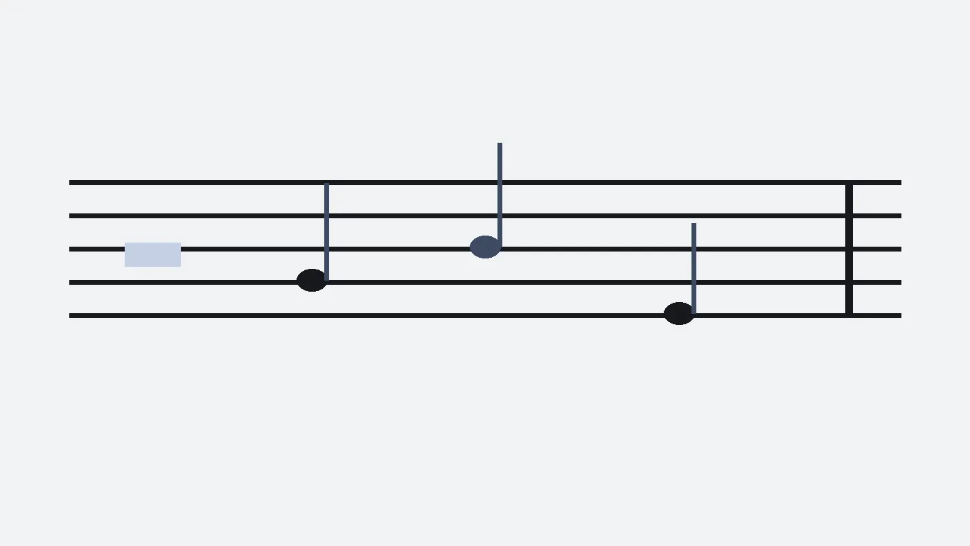 Abstract karaoke note panel with umber stem accents on a five-line staff.